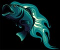 Natural Green Bass Fish on black background vector Illustration