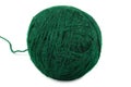 Natural green fine wool ball and thread isolated clew macro closeup studio shot detail large detailed