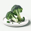 Natural green fresh broccoli in plate on a white background, Generative AI, generative artificial intelligence Royalty Free Stock Photo