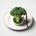Natural green fresh broccoli in plate on a white background, Generative AI, generative artificial intelligence Royalty Free Stock Photo