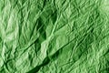 Natural green grass color crumpled paper detail of texture. Flat lay, Close-up. Abstract background for design with empty space Royalty Free Stock Photo