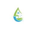 Natural Green Leaf Water Drop Plumb And House Cleaning Service Logo