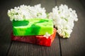 Natural green and red soap with lilac perfume