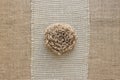 Natural jute washcloth for washing dishes or body, zero waste concept. Save the planet