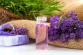 Natural handmade lavender Liquid soap and solid soap Royalty Free Stock Photo