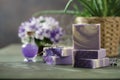 Natural handmade soap with lavender flowers. Aromatic Natural Soap Royalty Free Stock Photo