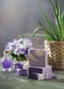 Natural handmade soap with lavender flowers. Aromatic Natural Soap Royalty Free Stock Photo