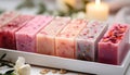 Natural handmade soaps with dried flowers, cosmetics and body care products