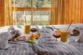 Natural and healthy breakfast in bed in the morning Royalty Free Stock Photo