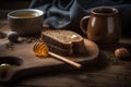 Natural healthy delicious honey with bread. Rustic still life