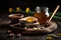 Natural healthy delicious honey with bread. Rustic still life