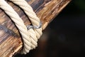 Natural Hemp Rope Tied around a Tree in Kids` Playground