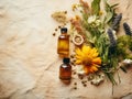 Natural herbal medicine for skincare with fresh and dried herbs Royalty Free Stock Photo