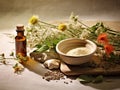 Natural herbal medicine for skincare with fresh and dried herbs Royalty Free Stock Photo