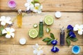 Natural herbal oils from flowers scents aroma Royalty Free Stock Photo