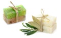 Natural herbal soaps with olive and daphne leaf Royalty Free Stock Photo