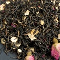 Natural Herbal Tea Blend. Black Tea with Ginseng and Rose. Royalty Free Stock Photo