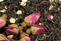 Natural Herbal Tea Blend. Black Tea with Ginseng and Rose. Royalty Free Stock Photo