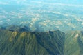 Natural high green mountain view from airplane window