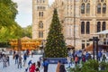 Natural History Museum ice skating rink and Christmas tree, London Royalty Free Stock Photo