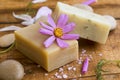 Natural homemade soap with flower extracts and essential oil, ho