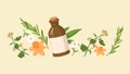 Natural homeopathy medicine. Healthy organic treatment brown bottle with oil extracts calendula and horsetai.