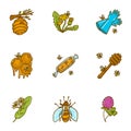 Natural honey icon set, hand drawn style Royalty Free Stock Photo