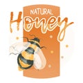 Natural honey logo with bee bumblebee