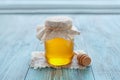 Natural honey in a pot or jar with twine tied in a bow Royalty Free Stock Photo