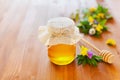 Natural honey in a pot or jar with twine tied in a bow Royalty Free Stock Photo