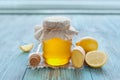 Natural honey in a pot or jar with twine tied in a bow Royalty Free Stock Photo