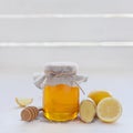 Natural honey in a pot or jar with twine tied in a bow Royalty Free Stock Photo