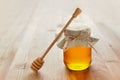 Natural honey in a pot or jar with twine tied in a bow Royalty Free Stock Photo