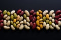 Natural hues of beans stand out on a bright, minimalist backdrop