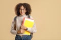 Natural human emotions of shame and shyness. Funny african american millennial woman in glasses