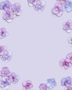 Natural Hydrangea flower, minimal floral frame violet monochrome colored. Layout with fresh flowers. Spring holiday