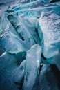 Natural ice cubes on frozen lake