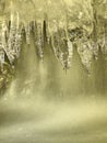 natural ice, section of glacier with icicles, frozen stream