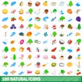 100 natural icons set, isometric 3d style Royalty Free Stock Photo
