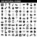 100 natural icons set, simple style Royalty Free Stock Photo
