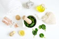 Natural Ingredients for Homemade Body Face Mask Scrub Green Spinach Royalty Free Stock Photo