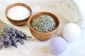 Natural Ingredients for Homemade Body Foot Face Lavender Salt Scrub Royalty Free Stock Photo