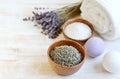 Natural Ingredients for Homemade Body Foot Face Lavender Salt Scrub Royalty Free Stock Photo