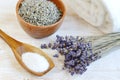 Natural Ingredients for Homemade Body Foot Face Lavender Salt Scrub Royalty Free Stock Photo