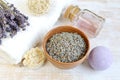 Natural Ingredients for Homemade Body Foot Face Lavender Salt Scrub Royalty Free Stock Photo