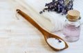 Natural Ingredients for Homemade Body Foot Face Lavender Salt Scrub Royalty Free Stock Photo