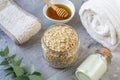 Natural Ingredients Homemade Body Oatmeal Sea Salt Scrub with Olive Oil Honey Milk Royalty Free Stock Photo