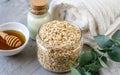 Natural Ingredients Homemade Body Oatmeal Sea Salt Scrub with Olive Oil Honey Milk Royalty Free Stock Photo