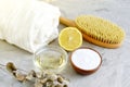 Natural Ingredients for Homemade Body Sea Salt Scrub Lemon Olive Oil White Towel
