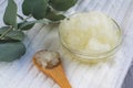 Natural Ingredients Homemade Body Sea Salt Scrub with Olive Oil Royalty Free Stock Photo